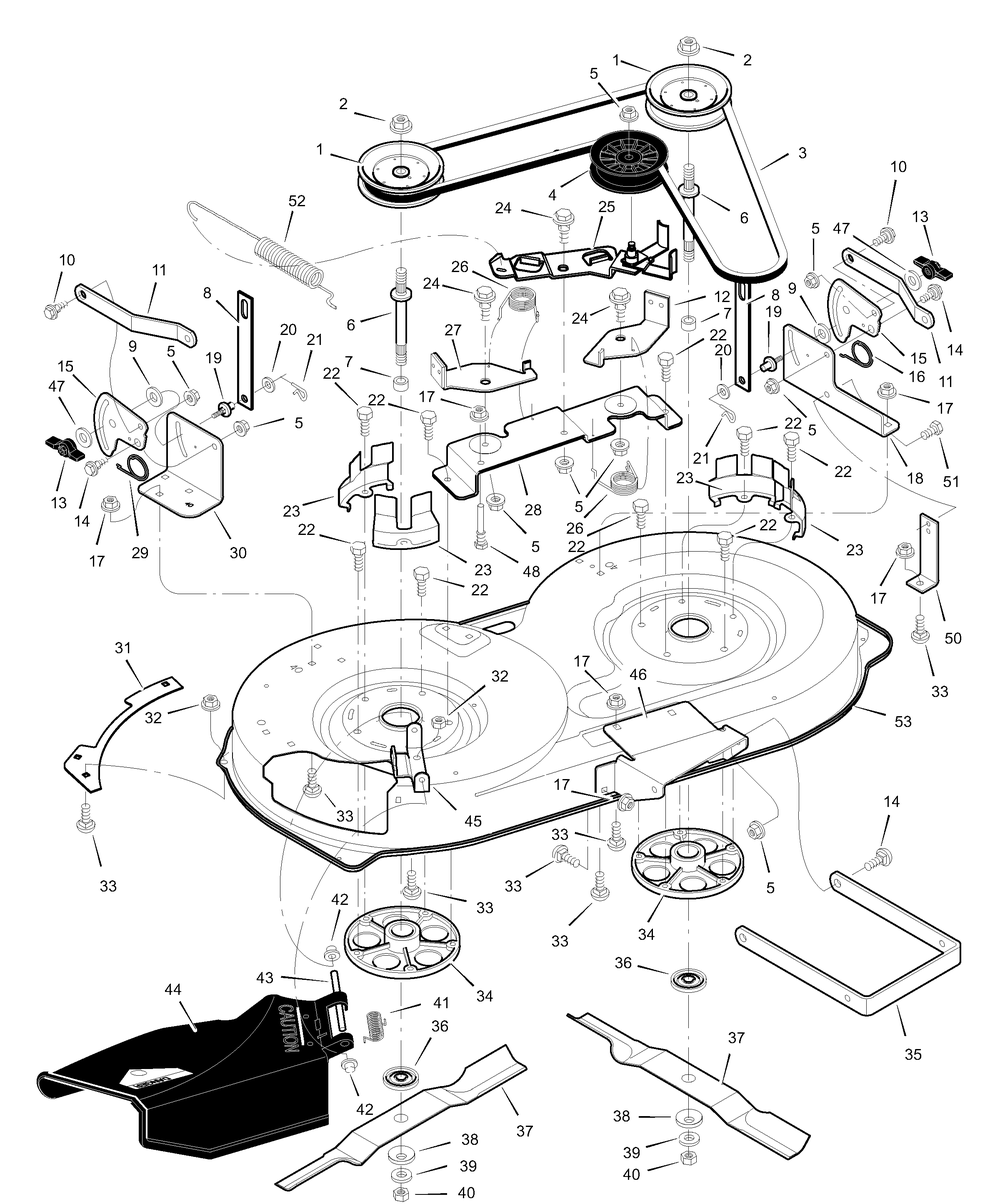 Mower Housing Diagram and Parts List for 40503X88B-(VRO40-12GXT)  Briggs and Stratton Lawn Tractor